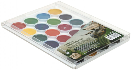 Акварель медовая «ПандаРог. Мир динозавров», 24 цвета, в пластиковой коробке, без кисти