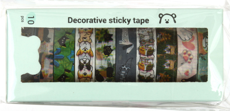 Клейкая декоративная лента Meshu, 10 мм*3 м, Аnimals, ассорти