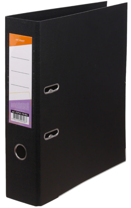 Папка-регистратор inФормат с двусторонним ПВХ-покрытием, корешок 75 мм, черный