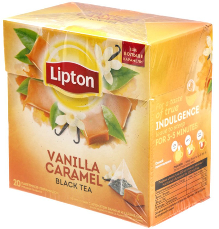 Чай Lipton ароматизированный пакетированный, 34 г, 20 пирамидок, Vanilla Caramel, черный чай