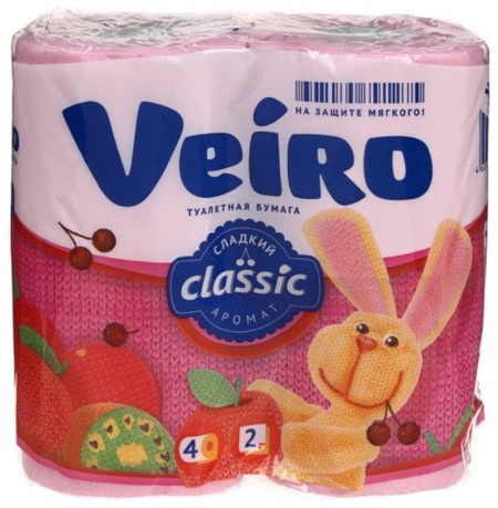 Бумага туалетная Linia Veiro, 4 рулона, ширина 90 мм, «Сладкий аромат», розовая 