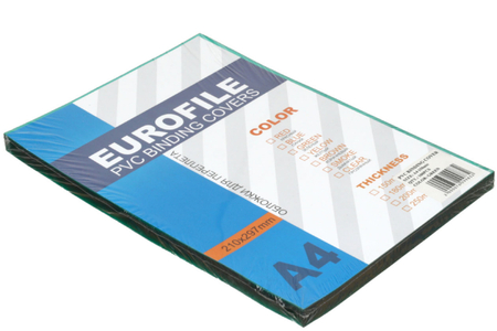 Обложки для переплета пластиковые Eurofile, А4, 150 мкм, 100 шт., прозрачно-зеленые Обложки для переплета пластиковые Eurofile, А4, 150 мкм, 100 шт., прозрачно-зеленые