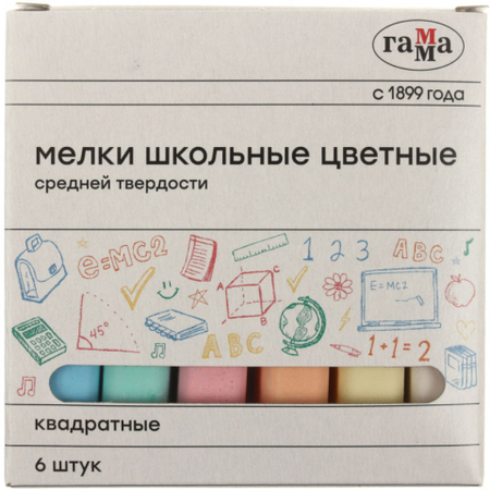 Мелки цветные «Гамма» средней твердости, 6 шт., квадратные Мелки цветные «Гамма» средней твердости, 6 шт., квадратные