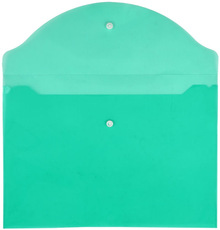 Папка-конверт пластиковая на кнопке inФормат, толщина пластика 0,15 мм, прозрачная зеленая