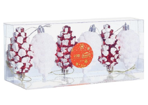 Набор елочных игрушек «Шишки ассорти», 6 шт., 9,5×4,5 см, красный с белым