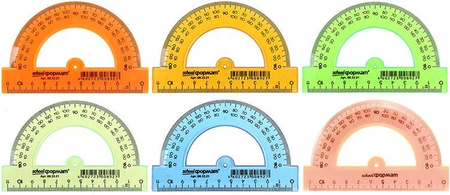 Транспортир пластиковый inФормат, 11 см, 180°, прозрачный цветной, ассорти Транспортир пластиковый inФормат, 11 см, 180°, прозрачный цветной, ассорти