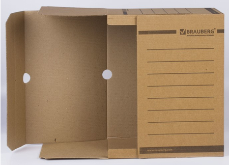 Короб архивный из гофрокартона с клапаном Brauberg Valved, корешок 200 мм, 260*325*200 мм, крафт