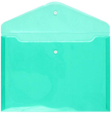Папка-конверт пластиковая на кнопке inФормат, толщина пластика 0,18 мм, прозрачная зеленая