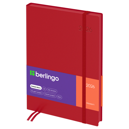 Ежедневник датированный на 2026 год Berlingo Western, 145*215 мм, 184 л., красный