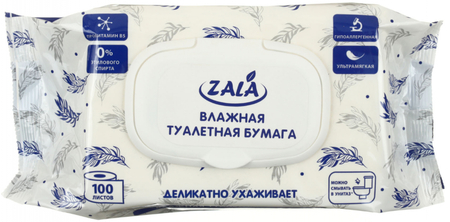 Бумага туалетная влажная Zala, 100 л Бумага туалетная влажная Zala, 100 л