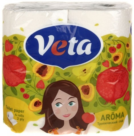 Бумага туалетная Veta Aroma, 4 рулона, «Тропический сад», белая