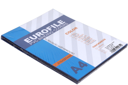 Обложки для переплета пластиковые Eurofile, А4, 150 мкм, 100 шт., прозрачно-синие