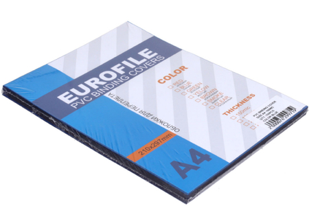 Обложки для переплета пластиковые Eurofile, А4, 150 мкм, 100 шт., прозрачно-синие Обложки для переплета пластиковые Eurofile, А4, 150 мкм, 100 шт., прозрачно-синие