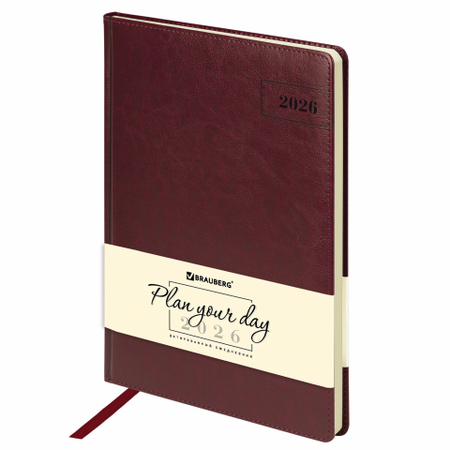 Ежедневник датированный на 2026 год Brauberg Imperial, 210*295 мм, 168 л., бордовый