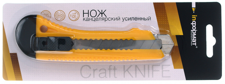 Нож канцелярский усиленный inФормат, ширина лезвия 18 мм, желтый