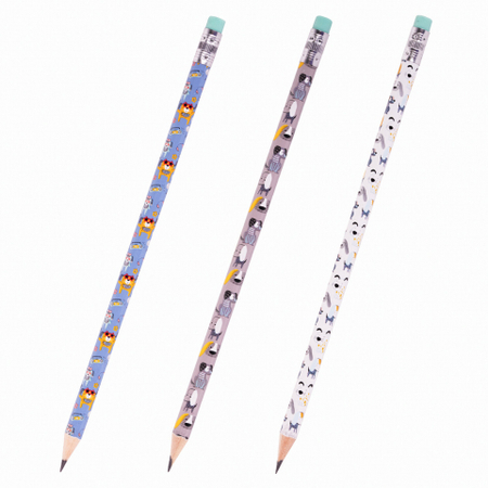 Карандаш чернографитный «Юнландия» (круглый корпус), твердость грифеля ТМ, c ластиком, «Щенок», ассорти