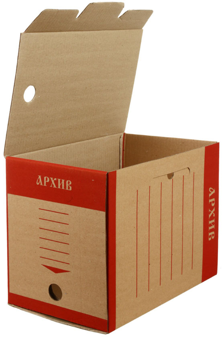Короб архивный из гофрокартона «ЭКО», корешок 200 мм, 327*200*240 мм, бурый с красным