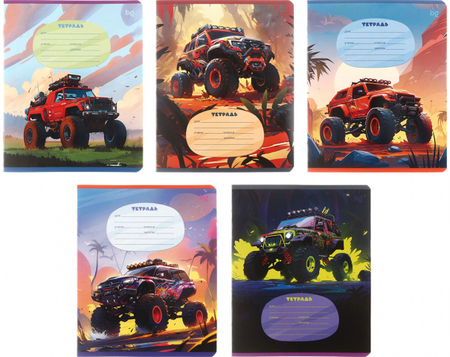 Тетрадь школьная А5, 12 л. на скобе BG Off-Road, 164*202 мм, крупная клетка, ассорти Тетрадь школьная А5, 12 л. на скобе BG Off-Road, 164*202 мм, крупная клетка, ассорти