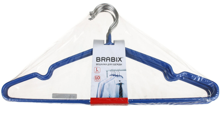 Набор вешалок для одежды Brabix «Стандарт», 10 шт., длина 45 см, р-р 48-50, синие