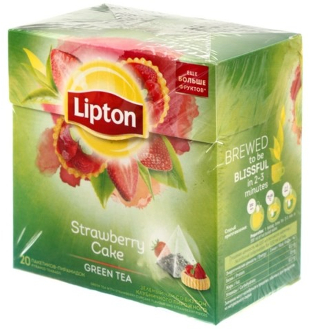 Чай Lipton ароматизированный пакетированный, 28 г, 20 пирамидок, Strawberry Cake, зеленый чай