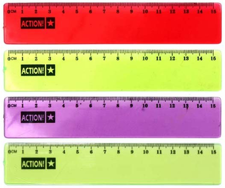 Линейка пластиковая Action!, 15 см, прозрачная флуоресцентная 