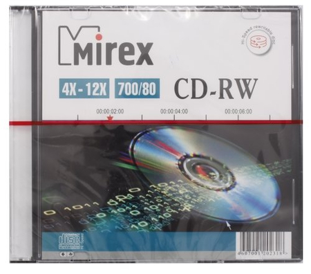 Компакт-диск CD-RW Mirex, 4-12x, Slim Case