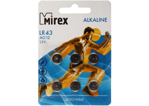 Батарейка щелочная дисковая Mirex Alkaline, AG12, LR43, 1.5V, 6 шт.