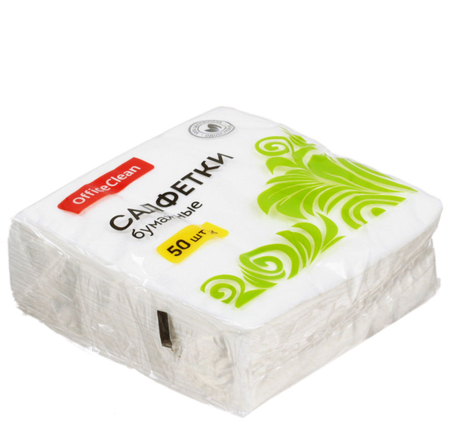 Салфетки сервировочные бумажные OfficeClean, 24*24 см, 50 шт., белые Салфетки сервировочные бумажные OfficeClean, 24*24 см, 50 шт., белые