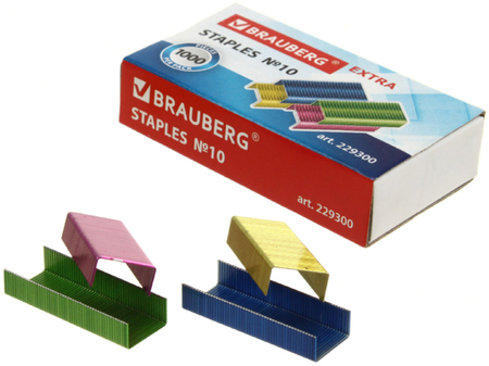 Скобы для степлеров Brauberg Extra, №10, 1000 шт., цветные Скобы для степлеров Brauberg Extra, №10, 1000 шт., цветные