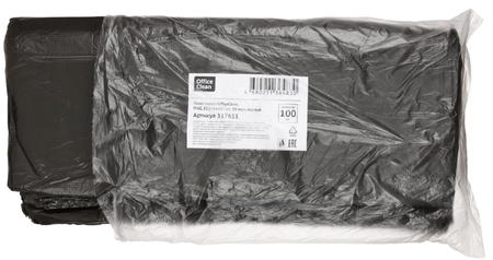 Пакет-майка OfficeClean , 37,5+14*50 см, 20 мкм, 100 шт., черный