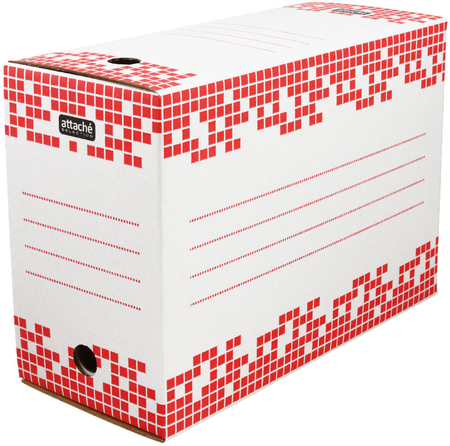 Короб архивный из гофрокартона Attache Selection, корешок 150 мм, 255*355*150 мм, белый с красным