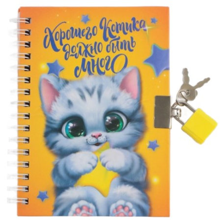 Блокнот детский на замочке «Хорошего котика должно быть много», 105*147 мм, линия