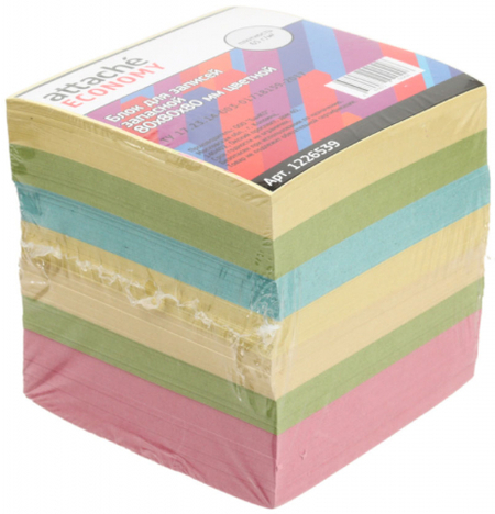 Блок бумаги для заметок «Куб» Attache Economy, 80*80*80 мм, непроклеенный, 5 цветов