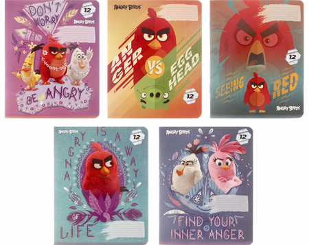 Тетрадь школьная А5, 12 л. на скобе Angry Birds Movie, 163*203 мм, крупная клетка, ассорти Тетрадь школьная А5, 12 л. на скобе Angry Birds Movie, 163*203 мм, крупная клетка, ассорти