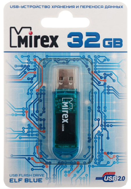 Флэш-накопитель Mirex Elf, 32Gb, USB 2.0, корпус прозрачно-голубой