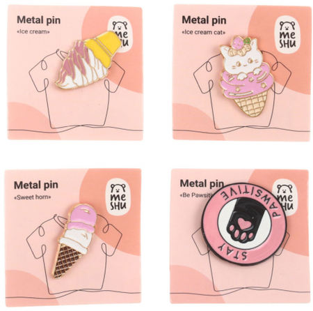 Набор значков металлических Meshu, 4 шт., Sweet Cats