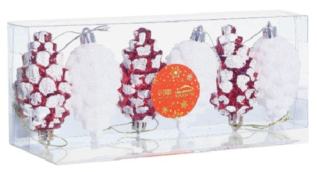 Набор елочных игрушек «Шишки ассорти», 6 шт., 9,5*4,5 см, красный с белым