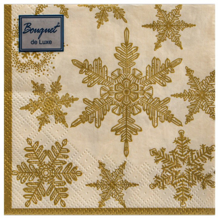 Салфетки бумажные трехслойные Bouquet de Luxe, 24*24 см, 25 шт., «Снегопад Золото»