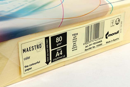 Бумага офисная цветная Maestro, А4 (210*297 мм), 80г/м2, 500 л., желтая