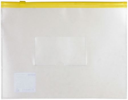Папка-конверт пластиковая на молнии OfficeSpace А5, 250*190 мм/243*175 мм, толщина пластика 0,15 мм, прозрачная (цвет молнии - желтый)