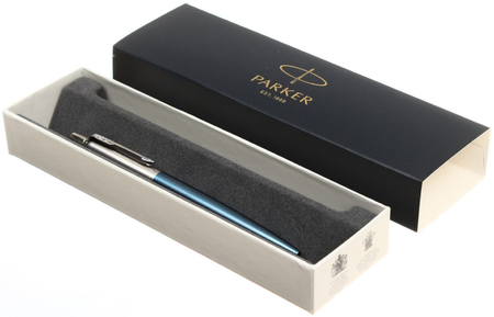 Ручка подарочная шариковая Parker Jotter Waterloo Blue CT, корпус серебристый с голубым