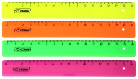 Линейка пластиковая «Стамм», 16 см, цветная флуоресцентная, ассорти (цена за 1 шт.)