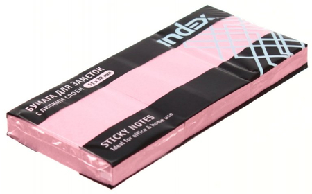 Бумага для заметок с липким краем Index, 51*38 мм, 3 блока*100 л., светло-розовая