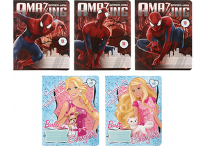 Тетрадь школьная А5, 18 л. на скобе Barbie, Spider-men, 163×203 мм, линия, ассорти