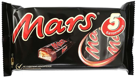 Батончик шоколадный Mars, 202,5 г, с нугой и карамелью, 5 батончиков