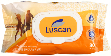 Салфетки влажные Luscan, 80 шт., универсальные Салфетки влажные Luscan, 80 шт., универсальные