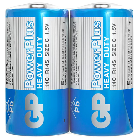 Батарейки солевые GP PowerPlus, C, R14S, 1.5V, 2 шт.