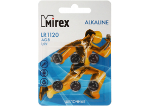 Батарейка щелочная дисковая Mirex Alkaline, AG8, LR1120, 1.5V, 6 шт.