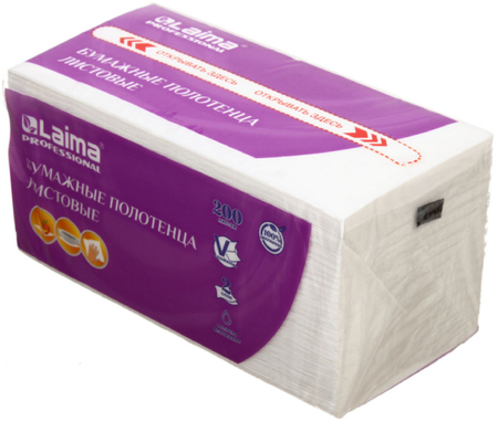 Полотенца бумажные Laima Professional (в пачке), 1 пачка, ширина 220 мм, белые Полотенца бумажные Laima Professional (в пачке), 1 пачка, ширина 220 мм, белые