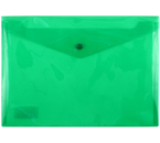 Папка-конверт пластиковая на кнопке «Стамм» А4+, толщина пластика 0,18 мм, прозрачная зеленая